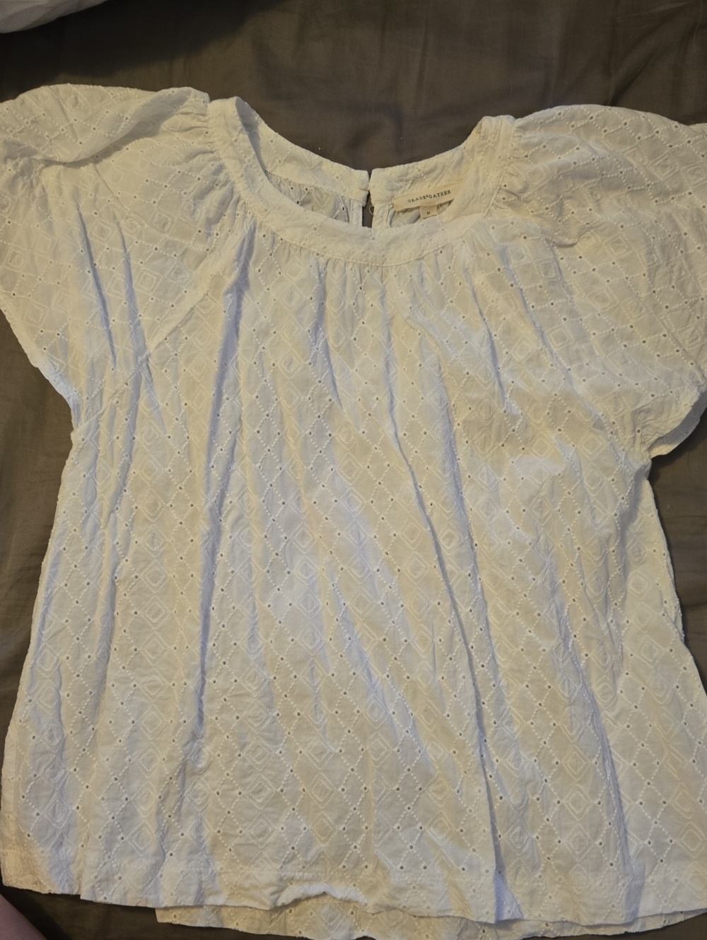 White Eyelet Short-Sleeve Blouse - Classic Feminine Style